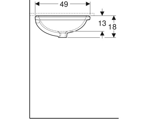 500.758.01.2 Geberit VariForm Раковина с установкой под столешницу эллиптичекой формы, T1=55х40 см, без отв. под смеситель, без отв. перелива 500.758.01.2