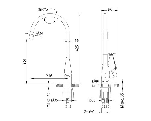 LM0415C-WhiteLINARAСмеситель для кухни, с гибким изливом, хром/белый LM0415C-White