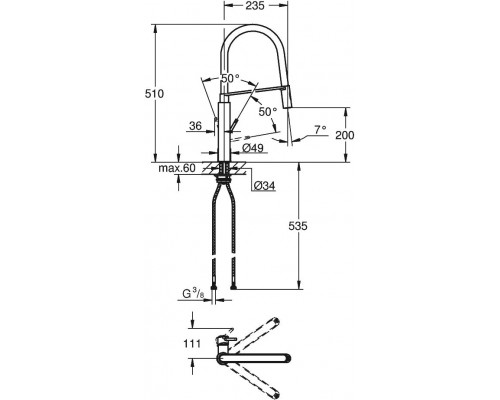 31491000 Concetto Смеситель для кухни с профессиональной лейкой, хром/черный 31491000