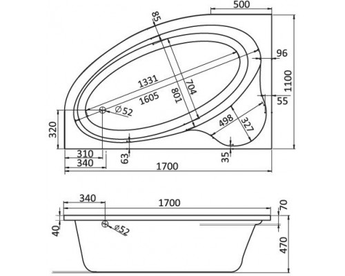 1.WH11.1.995 ЭДЕРА 170х110 ванна асимметричная акриловая левосторонняя белая 1.WH11.1.995