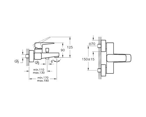 A42737EXP Смеситель Root Square для ванны/душа, цвет хром A42737EXP