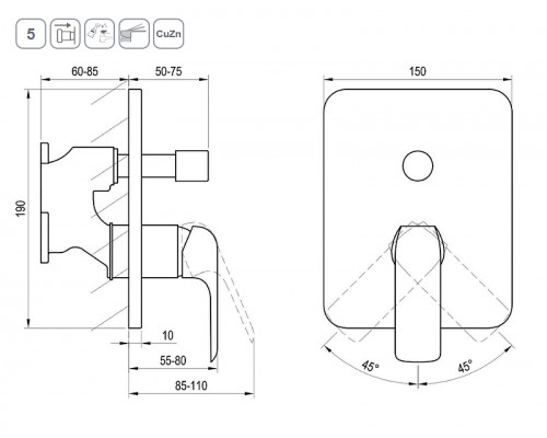 Смеситель настенный с переключателем FL 065.20 для R-box черный X070179