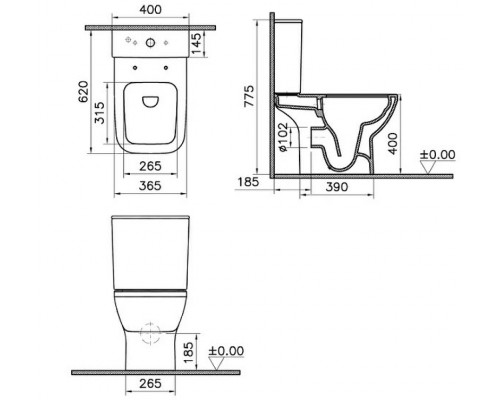 9833B003-7205 Комплект напольного безободкового унитаза Integra Square Open-Back с тонким сиденьем микролифт 9833B003-7205