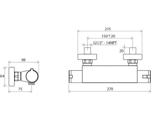 Смеситель настенный термостатический для душа без гарнитуры TE 072.00/150 X070051