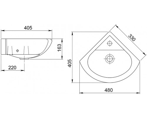 131309S0010B0 Рукомойник Радиан белый угловой 33х405 1.3130.9.S00.10B.0