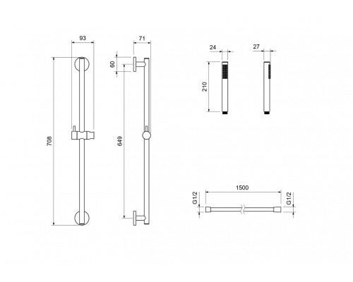 AQ2012BG ЕВРОПА душевой гарнитур 1jet 65 см, шлиф. золото AQ2012BG