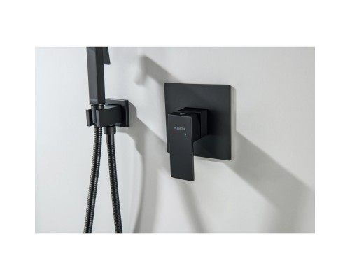 AQ1419MB ЛИРА набор с гигиеническим душем (смеситель + гигиеническая лейка + шланг + шланговое подсоединение с держателем), матовый черный AQ1419MB