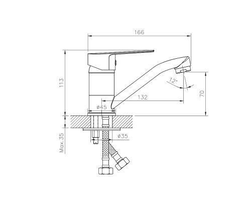 S35-22 Смеситель одноручный (35мм) для умывальника с поворотным изливом 132мм, хром, S35-22 S35-22