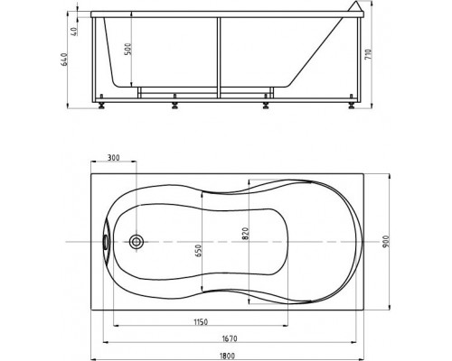 Мартиника 180 пустая с фр.экр. (слив слева) MAR180-0000068