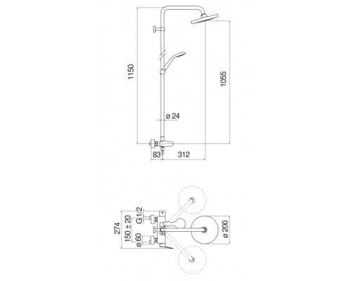 BS101130/30CR BLUES душевая система, верхний душ 20 см BS101130/30CR