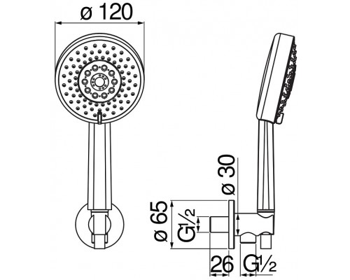 AD146/47FLP душевой набор с шланговым подсоединением, глянцевый черный AD146/47FLP
