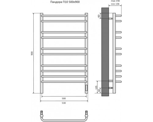 Пандора П10 500х900 электрический (quick touch) Полотенцесушитель Aquatek AQ EL RPC1090CH