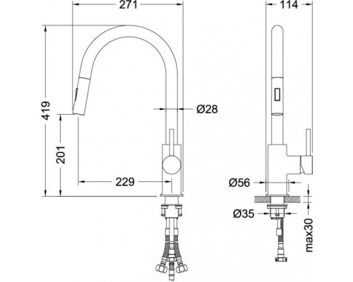 AQ1384MB ЕВРОПА смеситель для кухни с вытяжным изливом 2 jet, матовый черный AQ1384MB