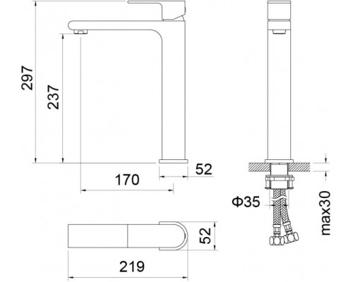 AQ1404CR ЛИРА смеситель для раковины высокий 237, без донного клапана AQ1404CR