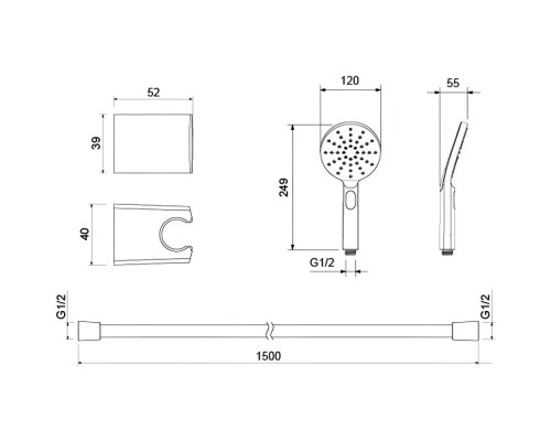 AQ2033BG ОБЕРОН душевой набор Select 120 3 jet, шлиф. золото AQ2033BG