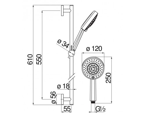 AD140/54WM душевой гарнитур 60 см, матовый белый AD140/54WM