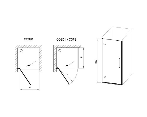 COSD1-90 хром + Транспарент, душевая дверь X0VV70A00Z1