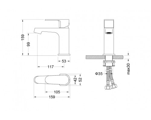 AQ1210BG ОБЕРОН смеситель для раковины 98, без донного клапана, шлиф. золото AQ1210BG