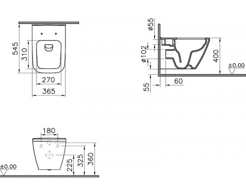 9856B003-7206 Комплект: Integra Square унитаз подвесной безободковый с тонким сиденьем МЛ+ инсталляция+панель смыва матовый хром 9856B003-7206