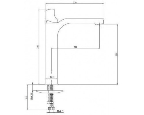 104508984EX MYRA смеситель для раковины 230 без донного клапана черный /хром 104508984EX