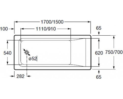 ZRU9302899 ванна прямоугольная EASY, акрил.,/170х75/(белый) ZRU9302899