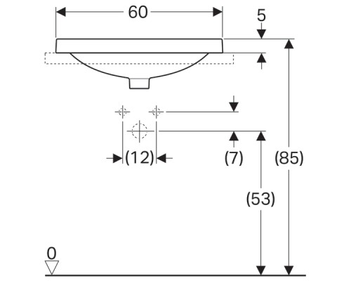 500.728.01.2 Geberit VariForm Раковина встраиваемая в столешницу эллиптической формы, 60х40 см, без отв. под смеситель, с отв. перелив 500.728.01.2