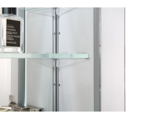AQ7804-MLC Алюминиевый зеркальный шкаф с подсветкой 800700133,крепеж.Две зерк. дверцы 39,85см, две стекл.полк, круговая подсветка, антизапотевание AQ7804-MLC