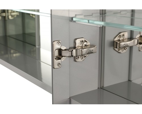 AQ7804-MLC Алюминиевый зеркальный шкаф с подсветкой 800700133,крепеж.Две зерк. дверцы 39,85см, две стекл.полк, круговая подсветка, антизапотевание AQ7804-MLC