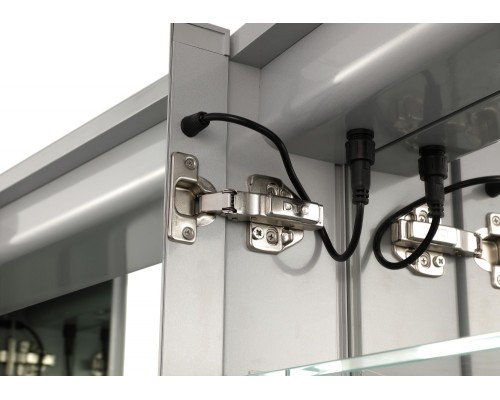 AQ7504-MLC Алюминиевый зеркальный шкаф 500700133,крепеж.Одна зеркальная дверца (петли слева), две стекл.полки, круговая подсветка, антизапотевание AQ7504-MLC