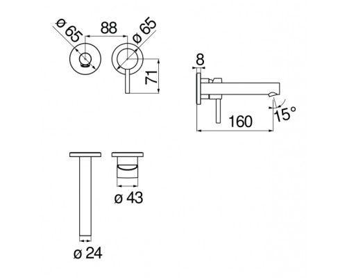 LV00499CR LIVE смеситель для раковины настенный на 2 отверстия LV00499CR
