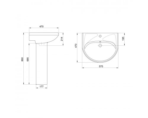 131118S0011B0 Умывальник Вест с переливом белый (требуются кронштейны 1.8937.0.S99.980.5) 470х575 1.3111.8.S00.11B.0