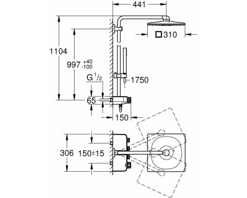 26508LS0 Euphoria SmartControl 310 DUO Cube Душевая система с термостатом, белая луна 26508LS0