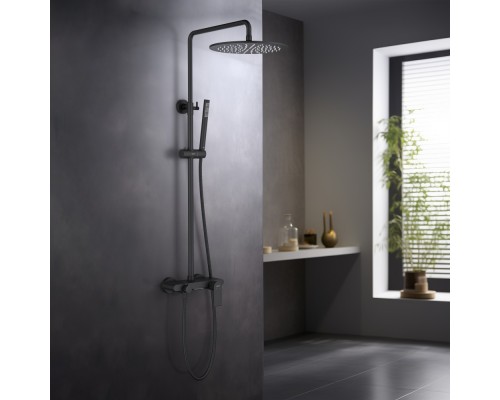 AQ2440MB ЛИРА душевая система (смеситель для ванны) 300мм, матовый черный AQ2440MB