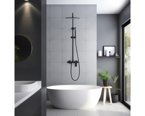 AQ2440MB ЛИРА душевая система (смеситель для ванны) 300мм, матовый черный AQ2440MB