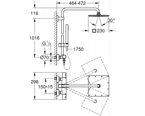 26187000 Euphoria Cube 230 Душевая система с термостатическим смесителем, хром 26187000