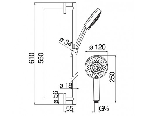 AD140/54FLP душевой гарнитур 60 см, глянцевый черный AD140/54FLP
