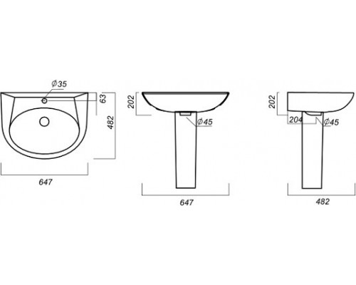 CLASSIC 65 Умывальник пьедестальный ВКС Белый S1 (WB.PD/Classic/65-C/WHT.G/S1) WB.PD/Classic/65-C/WHT.G/S1