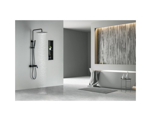 AQ2465MB ЛИРА душевая система (смеситель для душа) 250х250мм, матовый черный AQ2465MB