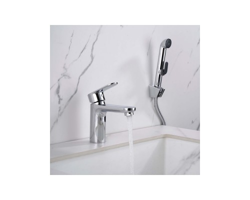 AQ1812CR НИКА смеситель для раковины 90 без донного клапана с гигиеническим ручным душем AQ1812CR