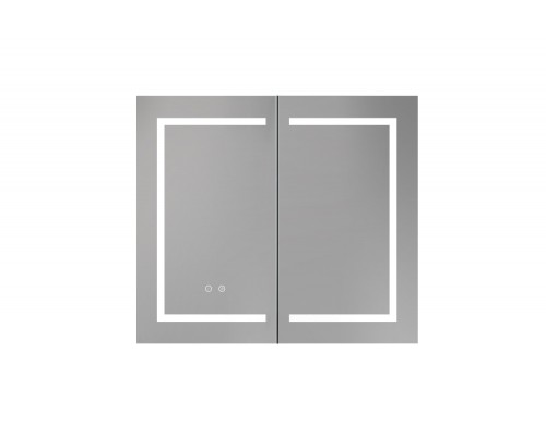 AQ7804-MLC Алюминиевый зеркальный шкаф с подсветкой 800700133,крепеж.Две зерк. дверцы 39,85см, две стекл.полк, круговая подсветка, антизапотевание AQ7804-MLC