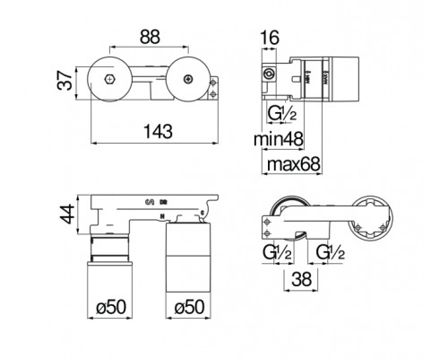 WE00198 смеситель для раковины из стены (скрытая часть) WE00198