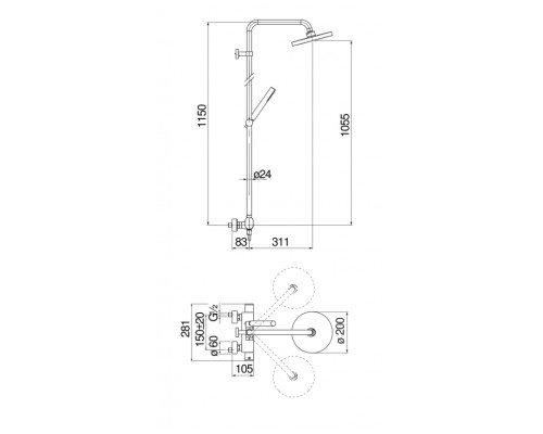 UP94030/30CR UP термостатическая душевая система, верхний душ 20 см UP94030/30CR