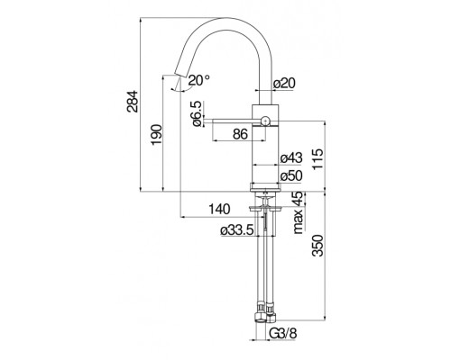VE125138/3FLP VELIS смеситель для раковины, без донного клапана, глянцевый черный VE125138/3FLP