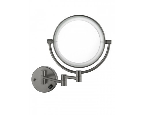 AQ4912BGM зеркало косметическое настенное с подсветкой 5х, оружейная сталь (шлиф. черный хром) AQ4912BGM