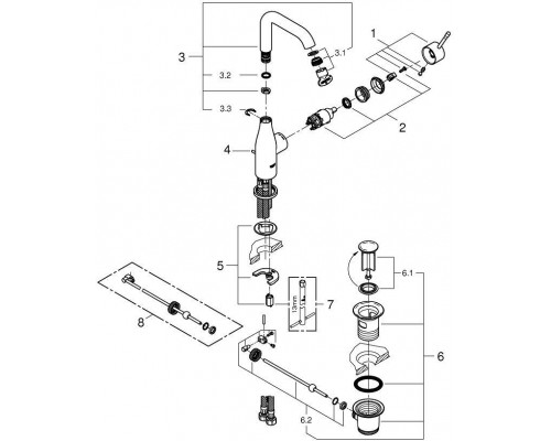 32628001 Essence+ Смеситель для раковины с донным клапаном и высоким изливом, хром 32628001