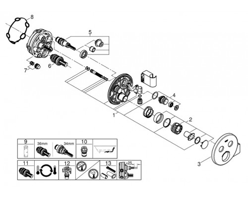 29120000 Grohtherm SmartControl Внешняя часть термостатического смесителя на 2 выхода со встроенным держателем ручного душа, хром 29120000