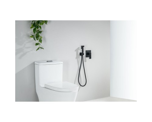 AQ1419MB ЛИРА набор с гигиеническим душем (смеситель + гигиеническая лейка + шланг + шланговое подсоединение с держателем), матовый черный AQ1419MB