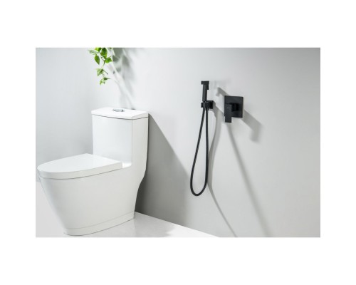 AQ1419MB ЛИРА набор с гигиеническим душем (смеситель + гигиеническая лейка + шланг + шланговое подсоединение с держателем), матовый черный AQ1419MB