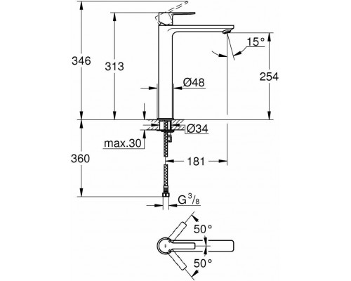 23405001 Lineare New Смес.д.раков,свободностоящий, хром 23405001