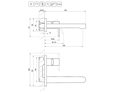 Смеситель для умывальника PU 019.20 настенный монтаж черный X070184
